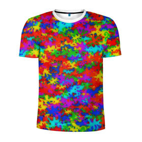 Мужская футболка 3D спортивная с принтом Радужный камуфляж в Белгороде, 100% полиэстер с улучшенными характеристиками | приталенный силуэт, круглая горловина, широкие плечи, сужается к линии бедра | dye | tie | tie dye | краска | милитари | радуга | тай дай | текстура | цвет