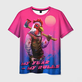 Мужская футболка 3D с принтом My Year, my rules! в Белгороде, 100% полиэфир | прямой крой, круглый вырез горловины, длина до линии бедер | hotline miami
