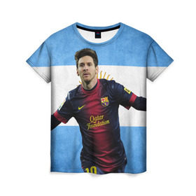Женская футболка 3D с принтом Messi from Argentina в Белгороде, 100% полиэфир ( синтетическое хлопкоподобное полотно) | прямой крой, круглый вырез горловины, длина до линии бедер | аргентина | барселона | месси | футбол