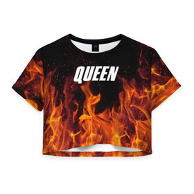 Женская футболка 3D укороченная с принтом Queen в Белгороде, 100% полиэстер | круглая горловина, длина футболки до линии талии, рукава с отворотами | rok | куин | меркури | музыка | панк | рок | фреди