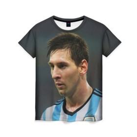 Женская футболка 3D с принтом Leo Messi в Белгороде, 100% полиэфир ( синтетическое хлопкоподобное полотно) | прямой крой, круглый вырез горловины, длина до линии бедер | fc barcelona | football | lionel messi | messi | аргентина | барса | лео месси | фк барселона | футбол