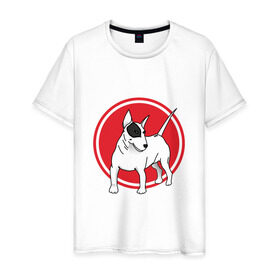 Мужская футболка хлопок с принтом Бультерьер в Белгороде, 100% хлопок | прямой крой, круглый вырез горловины, длина до линии бедер, слегка спущенное плечо. | бультерьер | собака