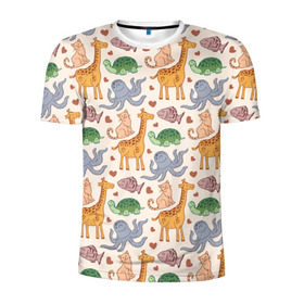 Мужская футболка 3D спортивная с принтом Животные в Белгороде, 100% полиэстер с улучшенными характеристиками | приталенный силуэт, круглая горловина, широкие плечи, сужается к линии бедра | звери | зооапарк | милый | паттерн