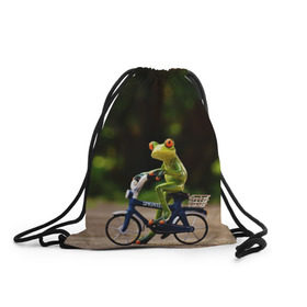 Рюкзак-мешок 3D с принтом Лягушка в Белгороде, 100% полиэстер | плотность ткани — 200 г/м2, размер — 35 х 45 см; лямки — толстые шнурки, застежка на шнуровке, без карманов и подкладки | велосипед | жаба | животные | лягушка | мини | фигурка
