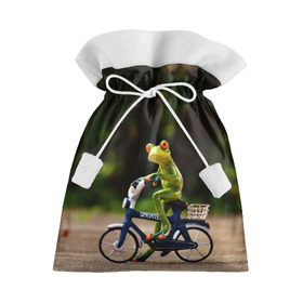 Подарочный 3D мешок с принтом Лягушка в Белгороде, 100% полиэстер | Размер: 29*39 см | Тематика изображения на принте: велосипед | жаба | животные | лягушка | мини | фигурка