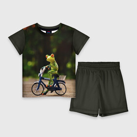 Детский костюм с шортами 3D с принтом Лягушка в Белгороде,  |  | Тематика изображения на принте: велосипед | жаба | животные | лягушка | мини | фигурка