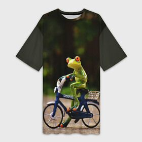 Платье-футболка 3D с принтом Лягушка в Белгороде,  |  | велосипед | жаба | животные | лягушка | мини | фигурка