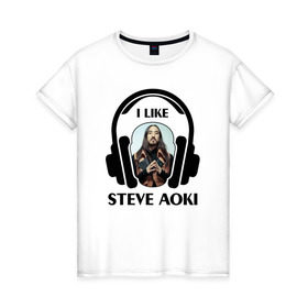 Женская футболка хлопок с принтом I like Steve Aoki в Белгороде, 100% хлопок | прямой крой, круглый вырез горловины, длина до линии бедер, слегка спущенное плечо | beatport | club | dim mak | dj | edm | electro | house | i like | music | production | radio | steve aoki | techno | top | trance | дискотека | звезда | клуб | любимчик | мне нравится | музыка | музыкант | наушники | продюссер | радио | фестиваль