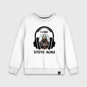 Детский свитшот хлопок с принтом I like Steve Aoki в Белгороде, 100% хлопок | круглый вырез горловины, эластичные манжеты, пояс и воротник | Тематика изображения на принте: beatport | club | dim mak | dj | edm | electro | house | i like | music | production | radio | steve aoki | techno | top | trance | дискотека | звезда | клуб | любимчик | мне нравится | музыка | музыкант | наушники | продюссер | радио | фестиваль