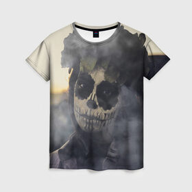 Женская футболка 3D с принтом Dia de los muertos в Белгороде, 100% полиэфир ( синтетическое хлопкоподобное полотно) | прямой крой, круглый вырез горловины, длина до линии бедер | девушка | день мёртвых | дым | зомби | мертвец | праздник