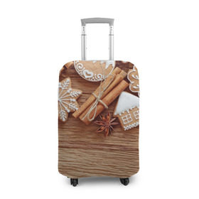 Чехол для чемодана 3D с принтом Коричные пряники в Белгороде, 86% полиэфир, 14% спандекс | двустороннее нанесение принта, прорези для ручек и колес | 2017 | happy | new | year | год | корица | новый | печенье | печеньки | пряники | сладости