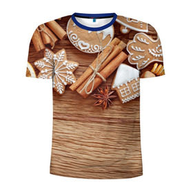 Мужская футболка 3D спортивная с принтом Коричные пряники в Белгороде, 100% полиэстер с улучшенными характеристиками | приталенный силуэт, круглая горловина, широкие плечи, сужается к линии бедра | 2017 | happy | new | year | год | корица | новый | печенье | печеньки | пряники | сладости