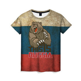 Женская футболка 3D с принтом This is Russia в Белгороде, 100% полиэфир ( синтетическое хлопкоподобное полотно) | прямой крой, круглый вырез горловины, длина до линии бедер | медведь | мишка | патриот | патриотизм | россия | руский | рф | страна | ярусский