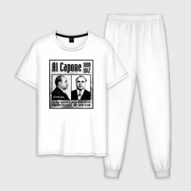 Мужская пижама хлопок с принтом Аль Капоне в Белгороде, 100% хлопок | брюки и футболка прямого кроя, без карманов, на брюках мягкая резинка на поясе и по низу штанин
 | al capone | аль капоне | гангстер | мафия | чикаго