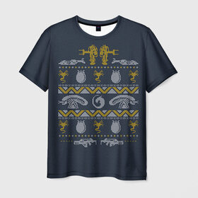Мужская футболка 3D с принтом Новогодний свитер Чужой в Белгороде, 100% полиэфир | прямой крой, круглый вырез горловины, длина до линии бедер | alien | new year | новогодний