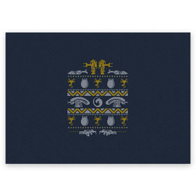 Поздравительная открытка с принтом Новогодний свитер Чужой в Белгороде, 100% бумага | плотность бумаги 280 г/м2, матовая, на обратной стороне линовка и место для марки
 | alien | new year | новогодний