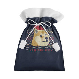 Подарочный 3D мешок с принтом Новогодний свитер Doge в Белгороде, 100% полиэстер | Размер: 29*39 см | Тематика изображения на принте: 2017 | new year | акита | год | мем | новогодний | новый | сиба ину