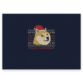 Поздравительная открытка с принтом Новогодний свитер Doge в Белгороде, 100% бумага | плотность бумаги 280 г/м2, матовая, на обратной стороне линовка и место для марки
 | Тематика изображения на принте: 2017 | new year | акита | год | мем | новогодний | новый | сиба ину