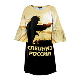 Детское платье 3D с принтом Спецназ России в Белгороде, 100% полиэстер | прямой силуэт, чуть расширенный к низу. Круглая горловина, на рукавах — воланы | special forces | армия | боец | военный | офицер | пистолет | россия | силуэт | спецназ | спецподразделение