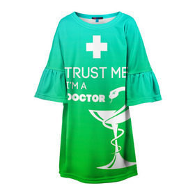 Детское платье 3D с принтом Trust me, i`m a doctor в Белгороде, 100% полиэстер | прямой силуэт, чуть расширенный к низу. Круглая горловина, на рукавах — воланы | врач | врачи | доктор | профессии | профессия | работа | хирург