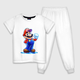 Детская пижама хлопок с принтом Mario в Белгороде, 100% хлопок |  брюки и футболка прямого кроя, без карманов, на брюках мягкая резинка на поясе и по низу штанин
 | nintendo | марио | нинтендо