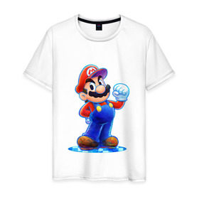 Мужская футболка хлопок с принтом Mario в Белгороде, 100% хлопок | прямой крой, круглый вырез горловины, длина до линии бедер, слегка спущенное плечо. | nintendo | марио | нинтендо