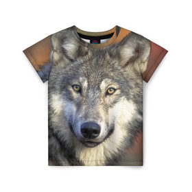 Детская футболка 3D с принтом Волк в Белгороде, 100% гипоаллергенный полиэфир | прямой крой, круглый вырез горловины, длина до линии бедер, чуть спущенное плечо, ткань немного тянется | волк | волки | волчата | волчонок | хищник