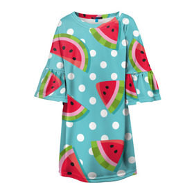Детское платье 3D с принтом Арбузный рай в Белгороде, 100% полиэстер | прямой силуэт, чуть расширенный к низу. Круглая горловина, на рукавах — воланы | Тематика изображения на принте: berry | eat | fruit | pattern | sweet | watermelon | арбуз | еда | сладость | узор | фрукт | ягода