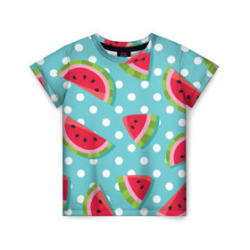 Детская футболка 3D с принтом Арбузный рай в Белгороде, 100% гипоаллергенный полиэфир | прямой крой, круглый вырез горловины, длина до линии бедер, чуть спущенное плечо, ткань немного тянется | berry | eat | fruit | pattern | sweet | watermelon | арбуз | еда | сладость | узор | фрукт | ягода