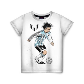 Детская футболка 3D с принтом Messi в Белгороде, 100% гипоаллергенный полиэфир | прямой крой, круглый вырез горловины, длина до линии бедер, чуть спущенное плечо, ткань немного тянется | barselona | messi | аргентина | барселона | испания | месси | мяч | футбол