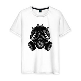 Мужская футболка хлопок с принтом Маска-противогаз в Белгороде, 100% хлопок | прямой крой, круглый вырез горловины, длина до линии бедер, слегка спущенное плечо. | dubstep | маска | музыка | противогаз