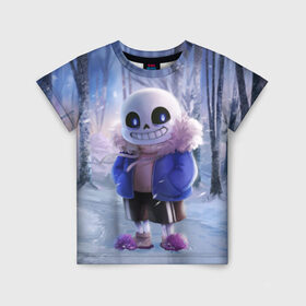 Детская футболка 3D с принтом Winter forest & Sans в Белгороде, 100% гипоаллергенный полиэфир | прямой крой, круглый вырез горловины, длина до линии бедер, чуть спущенное плечо, ткань немного тянется | sans | андертейл | подземелье | санс