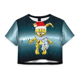 Женская футболка 3D укороченная с принтом Five Nights At Freddy`s в Белгороде, 100% полиэстер | круглая горловина, длина футболки до линии талии, рукава с отворотами | fnaf | freddy | бонни | медведь | мишка | фнаф | фокси | фредди