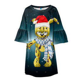 Детское платье 3D с принтом Five Nights At Freddy`s в Белгороде, 100% полиэстер | прямой силуэт, чуть расширенный к низу. Круглая горловина, на рукавах — воланы | fnaf | freddy | бонни | медведь | мишка | фнаф | фокси | фредди