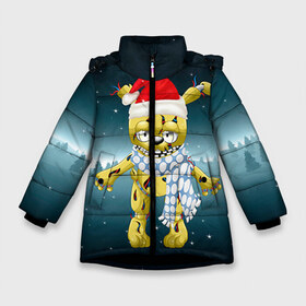 Зимняя куртка для девочек 3D с принтом Five Nights At Freddys в Белгороде, ткань верха — 100% полиэстер; подклад — 100% полиэстер, утеплитель — 100% полиэстер. | длина ниже бедра, удлиненная спинка, воротник стойка и отстегивающийся капюшон. Есть боковые карманы с листочкой на кнопках, утяжки по низу изделия и внутренний карман на молнии. 

Предусмотрены светоотражающий принт на спинке, радужный светоотражающий элемент на пуллере молнии и на резинке для утяжки. | fnaf | freddy | бонни | медведь | мишка | фнаф | фокси | фредди
