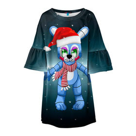 Детское платье 3D с принтом Five Nights At Freddy`s в Белгороде, 100% полиэстер | прямой силуэт, чуть расширенный к низу. Круглая горловина, на рукавах — воланы | Тематика изображения на принте: fnaf | freddy | бонни | медведь | мишка | фнаф | фокси | фредди