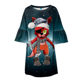 Детское платье 3D с принтом Five Nights At Freddy`s в Белгороде, 100% полиэстер | прямой силуэт, чуть расширенный к низу. Круглая горловина, на рукавах — воланы | Тематика изображения на принте: fnaf | freddy | бонни | медведь | мишка | фнаф | фокси | фредди