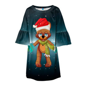 Детское платье 3D с принтом Five Nights At Freddy`s в Белгороде, 100% полиэстер | прямой силуэт, чуть расширенный к низу. Круглая горловина, на рукавах — воланы | fnaf | freddy | бонни | медведь | мишка | фнаф | фокси | фредди