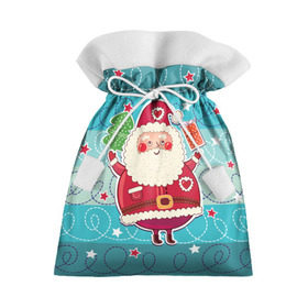 Подарочный 3D мешок с принтом Дед мороз с подарками в Белгороде, 100% полиэстер | Размер: 29*39 см | Тематика изображения на принте: 2017 | дед мороз | новогодняя елка | новый год | подарок на новый год | санта | санта клаус | снег | снежинки