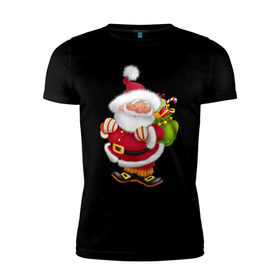 Мужская футболка премиум с принтом Дед мороз с подарками в Белгороде, 92% хлопок, 8% лайкра | приталенный силуэт, круглый вырез ворота, длина до линии бедра, короткий рукав | дед мороз | новогодний | рождество | санта клаус