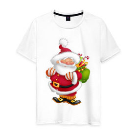 Мужская футболка хлопок с принтом Дед мороз с подарками в Белгороде, 100% хлопок | прямой крой, круглый вырез горловины, длина до линии бедер, слегка спущенное плечо. | дед мороз | новогодний | рождество | санта клаус