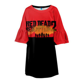 Детское платье 3D с принтом Red Dead Redemption 2 в Белгороде, 100% полиэстер | прямой силуэт, чуть расширенный к низу. Круглая горловина, на рукавах — воланы | rdr | rdr2 | red dead redemption 2 | rockstar | дикий запад | ковбои