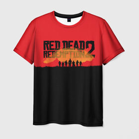 Мужская футболка 3D с принтом Red Dead Redemption 2 в Белгороде, 100% полиэфир | прямой крой, круглый вырез горловины, длина до линии бедер | Тематика изображения на принте: rdr | rdr2 | red dead redemption 2 | rockstar | дикий запад | ковбои