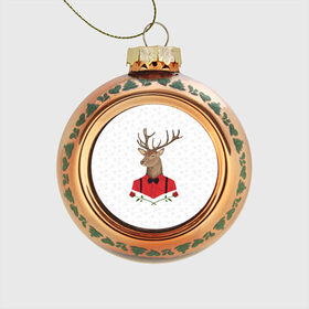 Стеклянный ёлочный шар с принтом Christmas Deer в Белгороде, Стекло | Диаметр: 80 мм | Тематика изображения на принте: new year | олень | рождество | роза | снег | узор