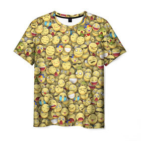 Мужская футболка 3D с принтом Смайлики. Стикербомбинг в Белгороде, 100% полиэфир | прямой крой, круглый вырез горловины, длина до линии бедер | emoji | желтый | мем | смайл | стикербомбинг | текстура | улыбка | эмодзи