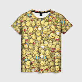 Женская футболка 3D с принтом Смайлики. Стикербомбинг в Белгороде, 100% полиэфир ( синтетическое хлопкоподобное полотно) | прямой крой, круглый вырез горловины, длина до линии бедер | Тематика изображения на принте: emoji | желтый | мем | смайл | стикербомбинг | текстура | улыбка | эмодзи