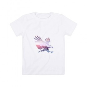 Детская футболка хлопок с принтом орел зима в Белгороде, 100% хлопок | круглый вырез горловины, полуприлегающий силуэт, длина до линии бедер | деревья | зима | облака | орел | птица | снег | солнце