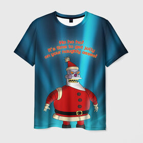 Мужская футболка 3D с принтом Робот Санта в Белгороде, 100% полиэфир | прямой крой, круглый вырез горловины, длина до линии бедер | futurama | зима | мультфильм | новый год | рождество | футурама