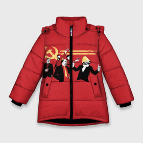 Зимняя куртка для девочек 3D с принтом Back in the USSR в Белгороде, ткань верха — 100% полиэстер; подклад — 100% полиэстер, утеплитель — 100% полиэстер. | длина ниже бедра, удлиненная спинка, воротник стойка и отстегивающийся капюшон. Есть боковые карманы с листочкой на кнопках, утяжки по низу изделия и внутренний карман на молнии. 

Предусмотрены светоотражающий принт на спинке, радужный светоотражающий элемент на пуллере молнии и на резинке для утяжки. | гевара | ленин | ретро | советский | союз | ссср | сталин | че