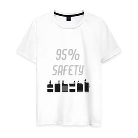 Мужская футболка хлопок с принтом На 95% безопаснее в Белгороде, 100% хлопок | прямой крой, круглый вырез горловины, длина до линии бедер, слегка спущенное плечо. | 
